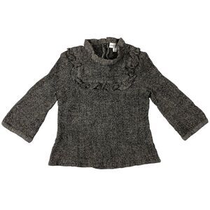 Amour Vert Girls Wool Sweater Gray Ruffle Neck Button Back USA Made Approx. 6/7
